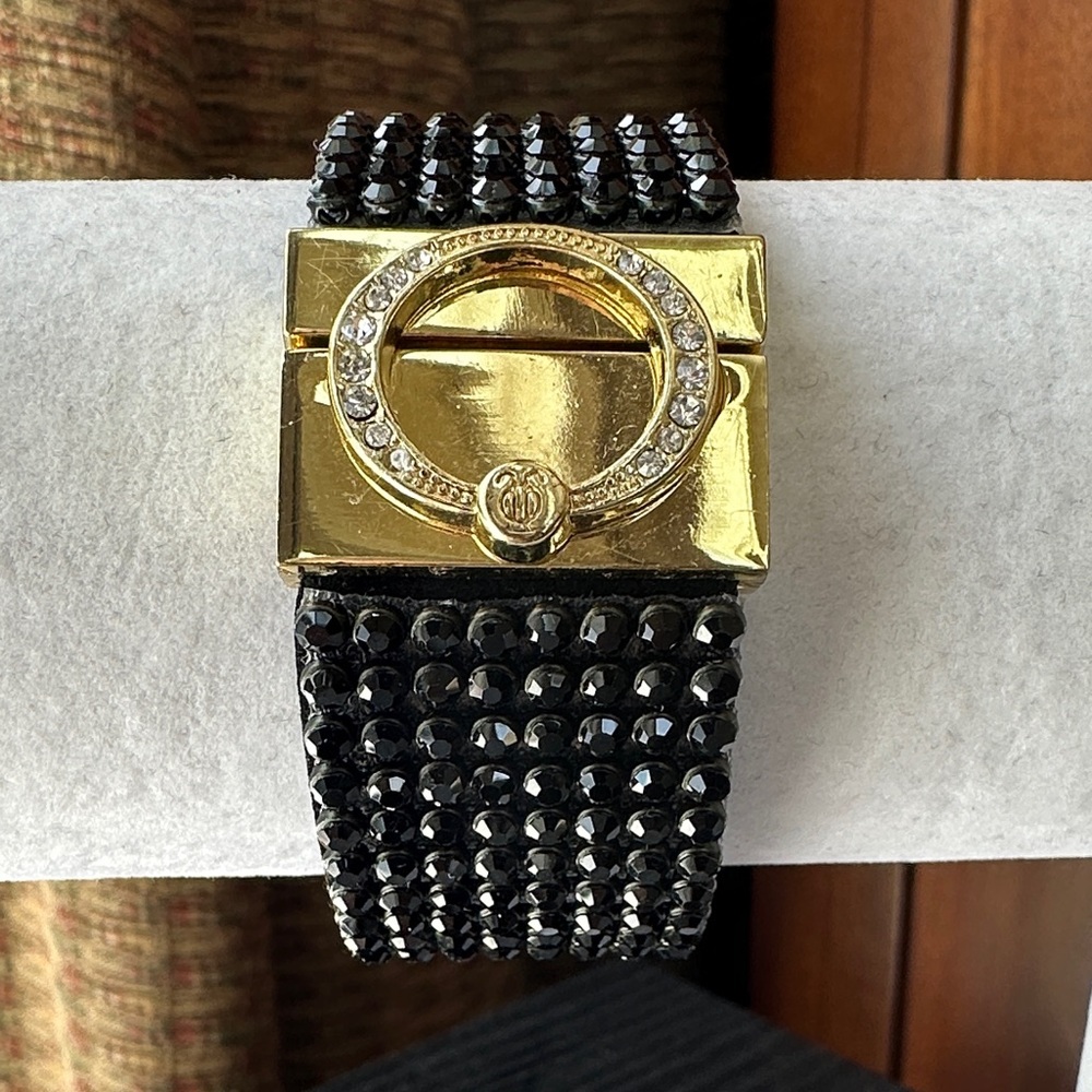 Jennifer Lopez Gold & Black Beaded Bracelet with Rhinestones